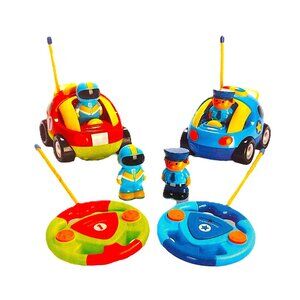 PREXTEX Radio-Control Cartoon Police & Race Car Set w/Light-Sound ~ NEW & TESTED